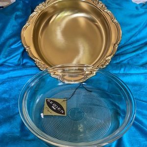 Brass Lacquered Casserole Liner,  Glass Bowl